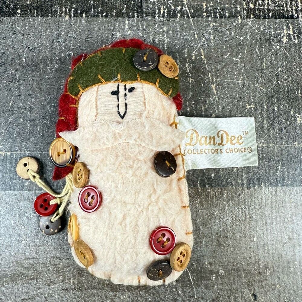 DanDee Collectors Choice Felt Snowman Button Details Cream Green Red 4.5" Tall